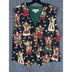 Orvis Vintage USA Women's Christmas Angel Button-Up Vest Waffle Lined Sz L